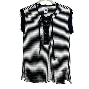 NSF Black White Striped Nautical Lace Up Tee Sz. P